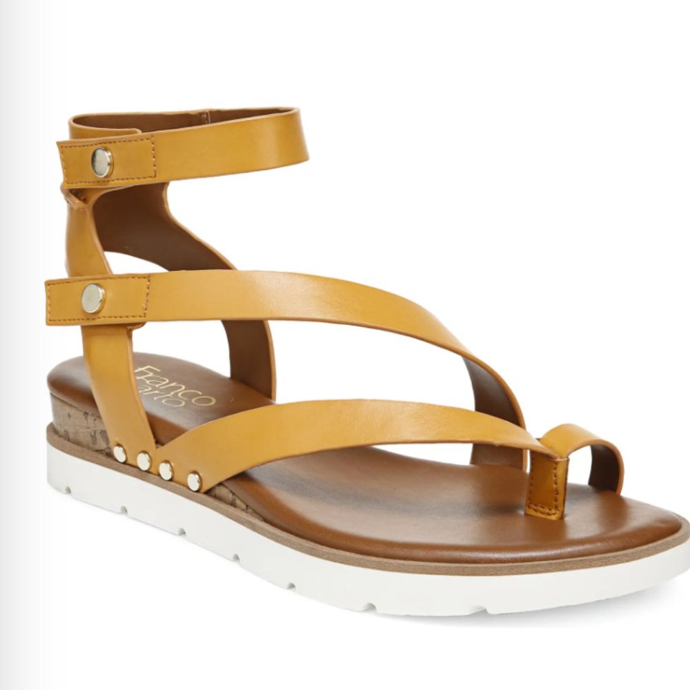Franco Sarto Daven Sandal in Goldenrod Yellow Faux Leather WIDE